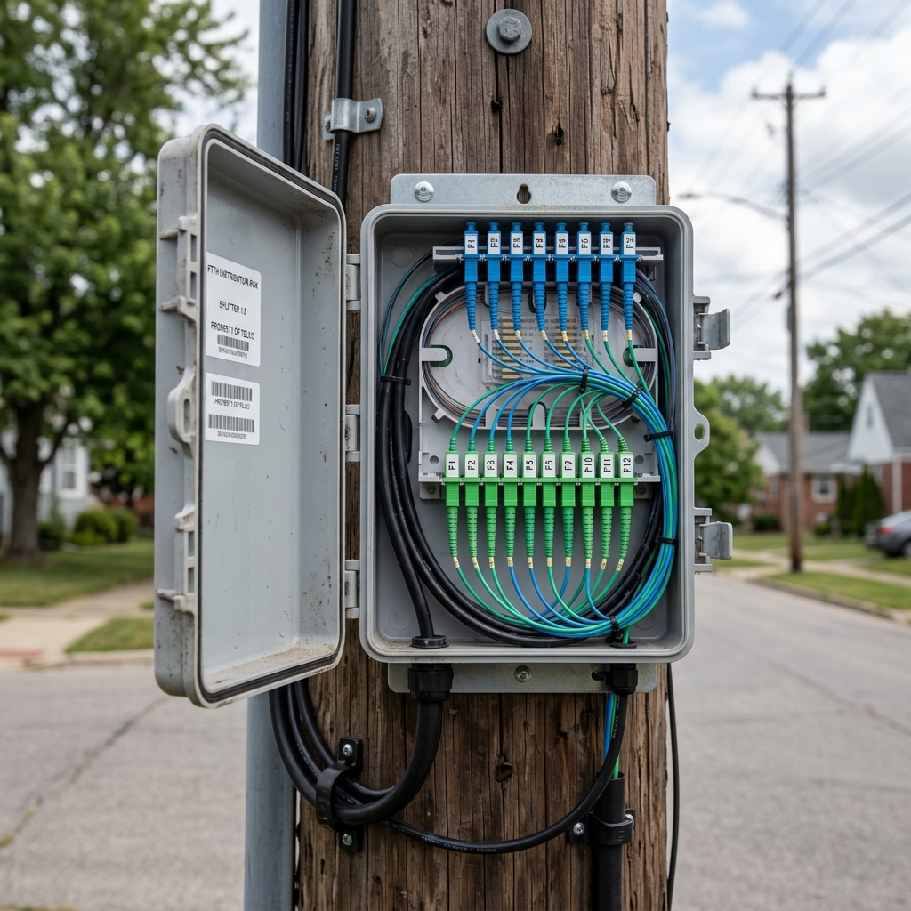 Caja terminal óptica FTTH instalada en poste